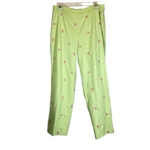 BROOKS BROTHERS women's size 8 Lime green embroidered pink seashells crop pants